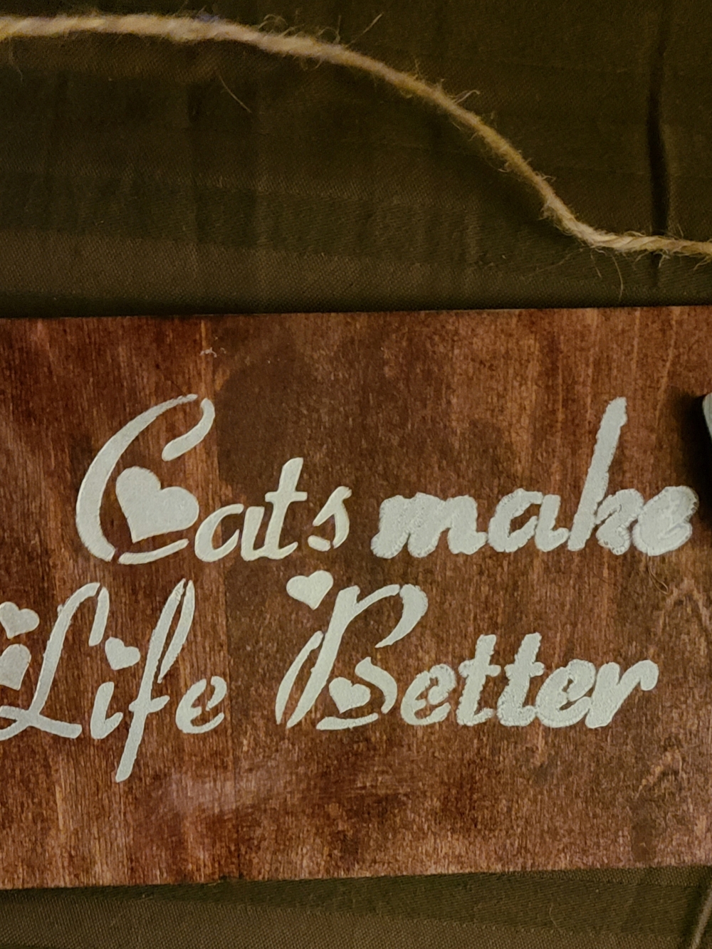 Rustic Brown Cat Lover Wall Sign with White Lettering